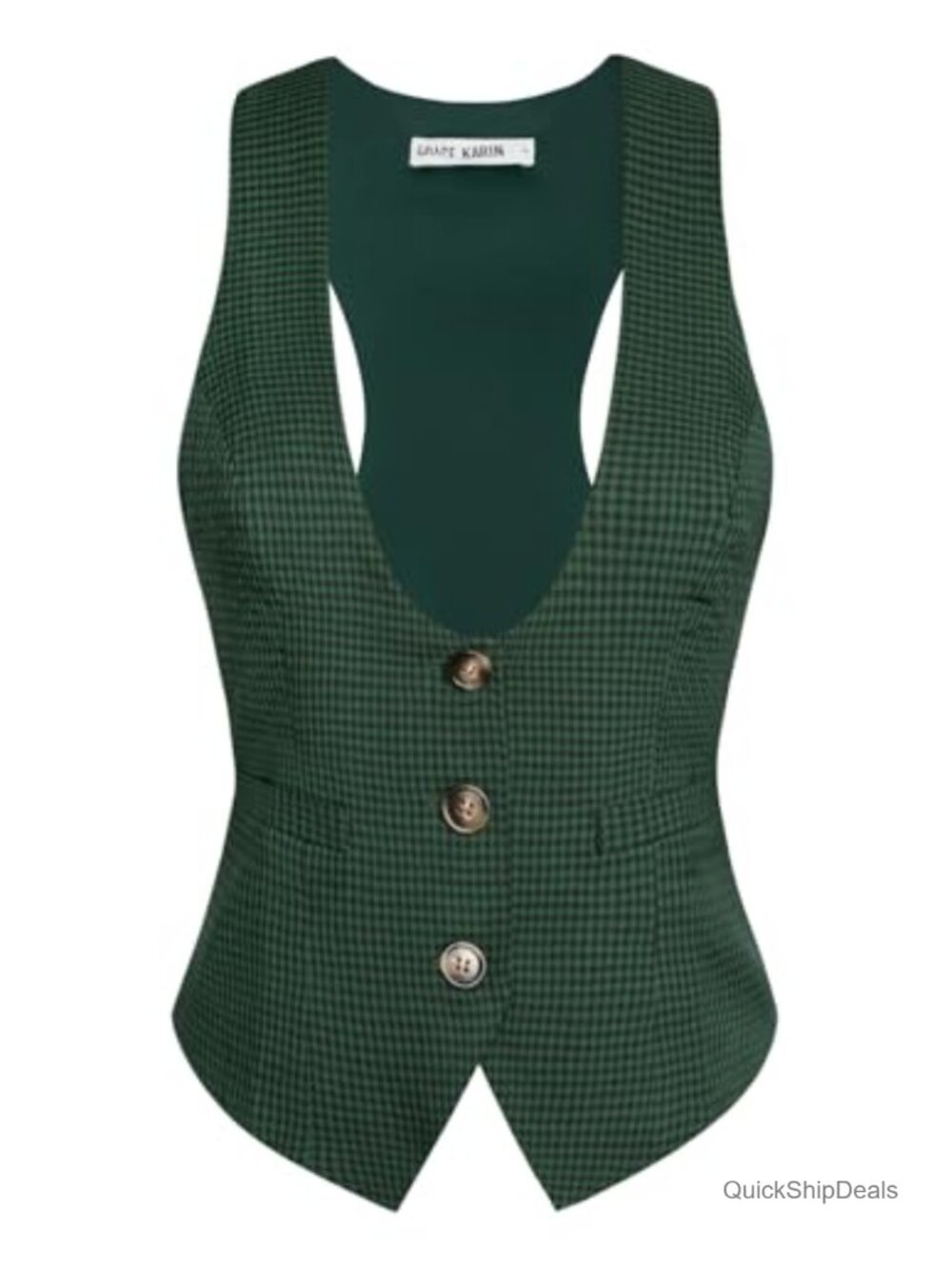Women's Suit Vest Top Sleeveless Button Waistcoat for Work Office